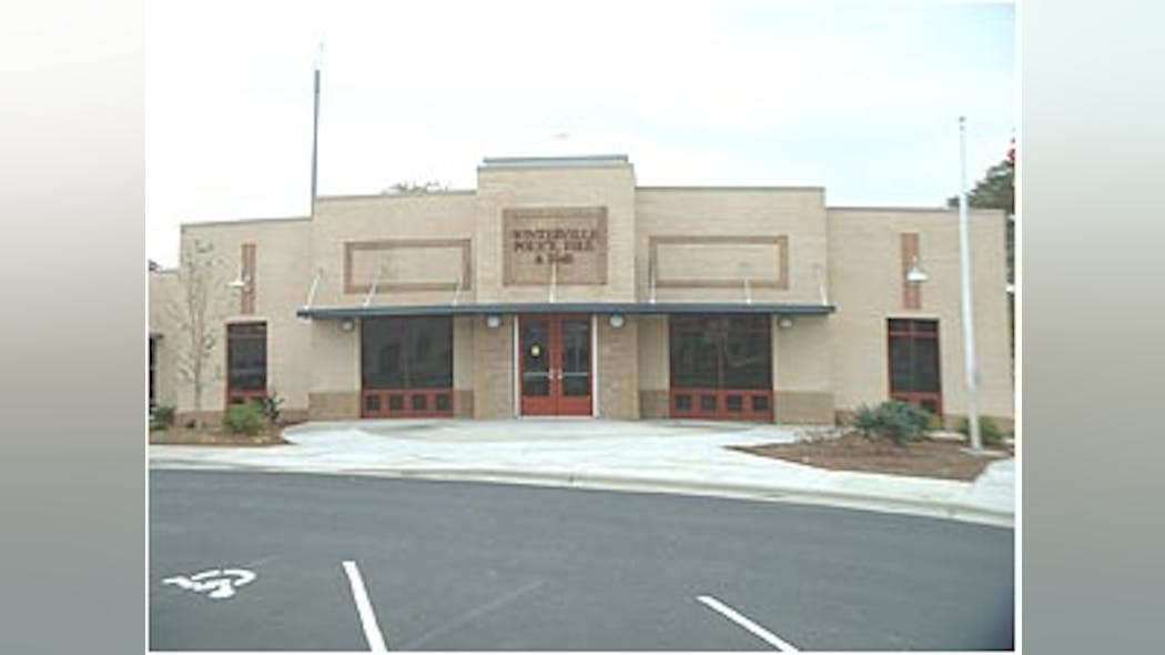This is the public entrance to the new Winterville Police/Fire/EMS building. This is the west side of the new building which replaces the previous one built in 1962 on the same location. Although housed together, Winterville Volunteer Fire Department, Winterville Rescue and EMS, and Winterville Police Department are three seperate entities.Photos by Mike Norman