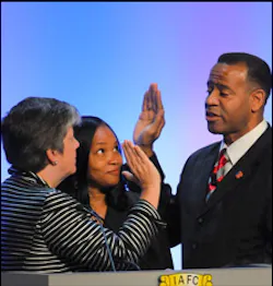 U.S. Fire Adminstrator Kelvin Cochran addresses the audience during his swearing-in ceremony at FRI, Aug. 27, 2009. U.S. Fire Adminstrator Kelvin Cochran addresses the audience during his swearing-in ceremony at FRI, Aug. 27, 2009.