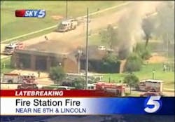 Firefighters responded to a blaze at a northeast Oklahoma City fire station on Thursday.