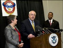 FEMA Administrator Craig Fugate answers questions at a press conference following the swearing in Fire Administrator Kelvin Cochran on Aug. 27 at Fire-Rescue International. FEMA Administrator Craig Fugate answers questions at a press conference following the swearing in Fire Administrator Kelvin Cochran on Aug. 27 at Fire-Rescue International.