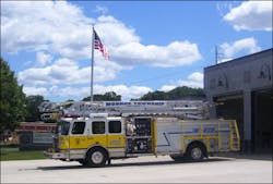 A quint has five feaures: a permanently mounted fire pump, an on-board water tank, area for hose storage, a aerial/elevated platform with a permanently affixed waterway, and an ample supply of ground ladders