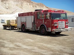 In Death Valley, a Pierce&circledR; pumper with a 2010 EPA compliant DD13 engine endures cooling system performance testing on long grades at ambient temperatures of 110 degrees F.