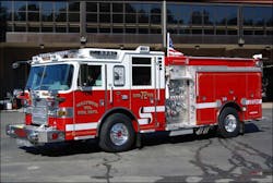 Hollywood Engine 72 is a 2009 Pierce Arrow XT short wheelbase pumper equipped with a single-stage 1500-gpm pump with a 750-gallon water tank.