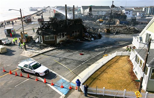 An entire Hampton Beach block, including at least six businessES, were destroyed when strong winds fueled a fire originating at the Surf Motel in Hampton, N.H. on Feb. 26.