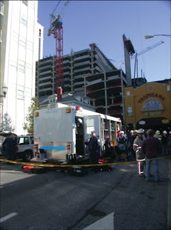 Photo 1: This parking deck collapse required outside technical specialists from all over the region to aid in the rescue and recovery of the victims.