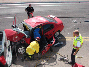 Crews prepare to removed the door.
