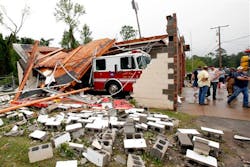 An East End fire station was damaged by a tornado after a series of violent storms swept through central Arkansas Friday evening.