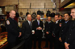 Mayor Michael Bloomberg and Commissioner Salvtore Cassano visit with the firefighters at Engine 54 and Ladder 4.