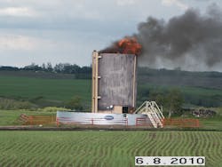 A 20,000 gallon tank containing crude oil burns after being struck by lightning on June 8. A 20,000 gallon tank containing crude oil burns after being struck by lightning on June 8.
