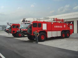 These Oshkosh&circledR; Striker&circledR; 3000 vehicles are on duty at Shanghai Hongqiao International Airport.