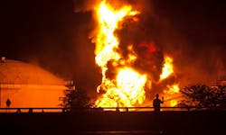 Lightning struck a tank of gasoline at the Colonial Pipeline Company tank farm and ignited a blaze shortly after midnight on June 13. Lightning struck a tank of gasoline at the Colonial Pipeline Company tank farm and ignited a blaze shortly after midnight on June 13.