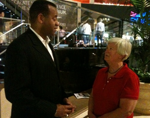 Current U.S. Fire Administrator Kelvin Cohran, left, speaks with Firehouse.com's Susan Nicol Kyle hours after he was chosen to be Atlanta's next fire chief.