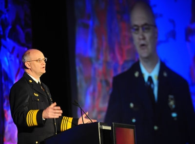 Baltimore Fire Chief James Clack addresses the crowd.