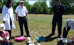 Dr. Amy Rezak and Massachusetts Fire Marshal Stephen Coan assess the damage at a recent demonstration. Dr. Amy Rezak and Massachusetts Fire Marshal Stephen Coan assess the damage at a recent demonstration.