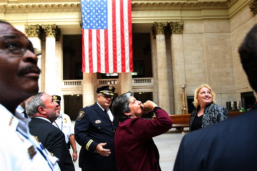 DHS Secretary Janet Napolitano tours Union Station in Chicago Thurs., Aug 26, while touring various city locations to look at their emergency plans.
