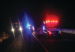 Runners switch off as the Golden Valley FD Fire Engine takes over for the Bullhead City FD Rescue/Ambulance early Monday, Aug. 16, 2010. Runners switch off as the Golden Valley FD Fire Engine takes over for the Bullhead City FD Rescue/Ambulance early Monday, Aug. 16, 2010.