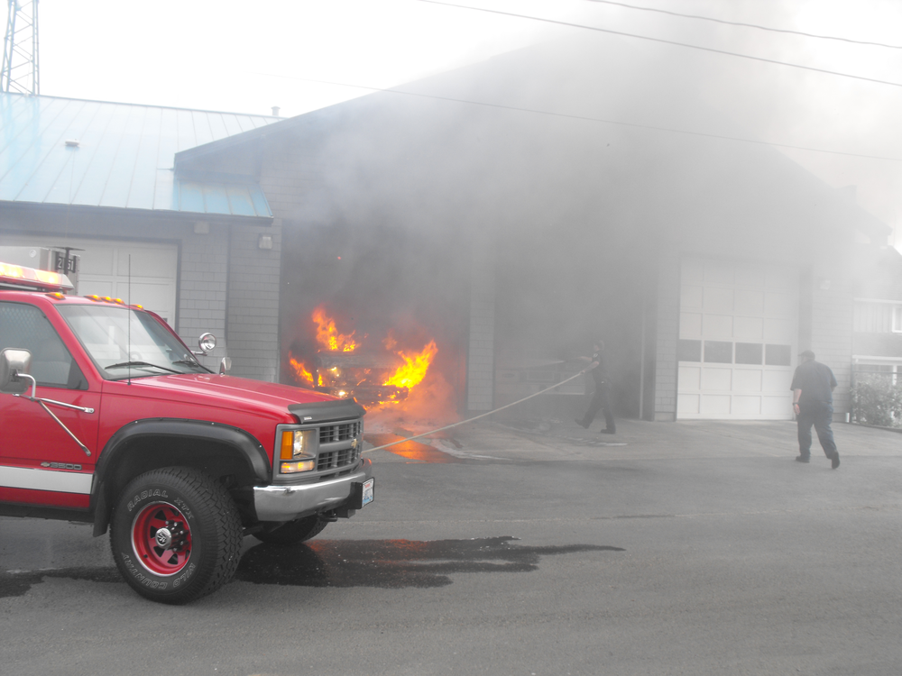 Firefighters from Pacific County Fire District No. 1 didn't have to go far to respond to a blaze after one of their ambulances caught fire inside their station.