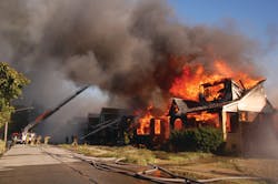 This recent wind-swept fire in Detroit, MI, extended to 18 vacant dwellings, two occupied dwellings and nine garages.