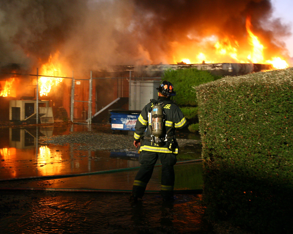 Fire consumes a California radio station after flames spread from surrounding vegetation.
