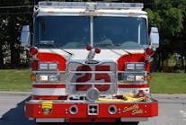 Engine 25&rsquo;s front bumper is equipped with a 5-inch gated front intake and a 2.5-inch discharge supplying a gated wye with 150 feet of 1.75-inch attack line.