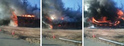 The fire at the station on 5900 Sissonville Drive was reported at approximately 8:45 a.m. and the structure was fully involved and collapsed a short time after crews arrived. The fire at the station on 5900 Sissonville Drive was reported at approximately 8:45 a.m. and the structure was fully involved and collapsed a short time after crews arrived.