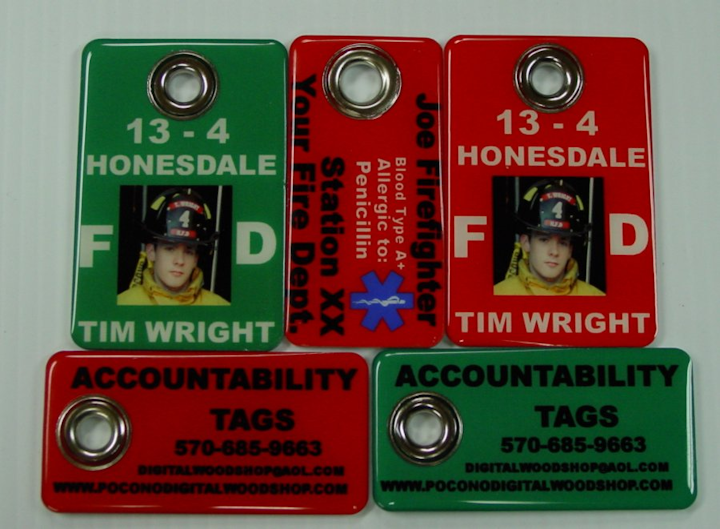 Epoxy Domed Accountability Tags From: Pocono Digital Woodshop | Firehouse