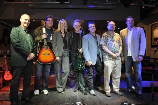 Nash-Group Shot (from left to right) : Music Producer Bruce Bouton, Country Artist Vince Gill, Fireman's Fund Insurance Company VP of Entertainment & International Insurance Lauren Bailey, Guitarist John Jorgenson, Fine Instrument Repairman Joe Glaser, Guitar Expert George Gruhn and Insurance Agent Robert Frost, with Frost Specialty Insurance at Hard Rock Cafe in Nashville, on Oct. 12, 2010.