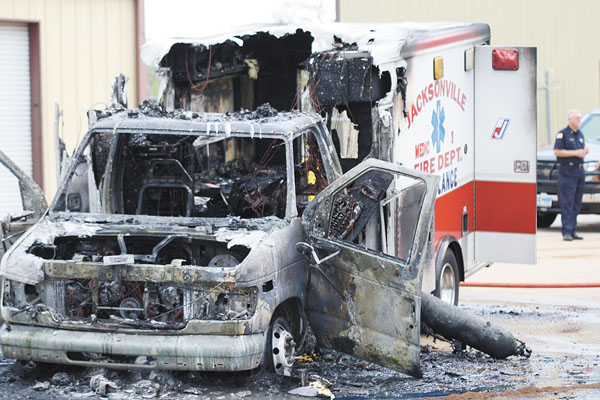 The efforts of two responders with the Jacksonville Fire Department helped prevent a potential tragedy over the weekend after their ambulance caught fire.