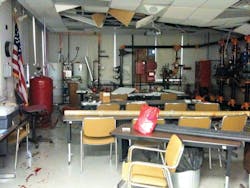 Damage to a classroom at the National Fire Academy is seen after an incident that injured James Munger on Nov. 17. Damage to a classroom at the National Fire Academy is seen after an incident that injured James Munger on Nov. 17.