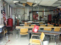 Damage to a classroom at the National Fire Academy is seen after an incident that injured James Munger on Nov. 17. Damage to a classroom at the National Fire Academy is seen after an incident that injured James Munger on Nov. 17.