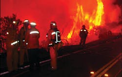 Crews battle a slow moving brush fire that escalated to more than 75 acres in Palos Verdes, Calif. in the fall of last year. Crews battle a slow moving brush fire that escalated to more than 75 acres in Palos Verdes, Calif. in the fall of last year.