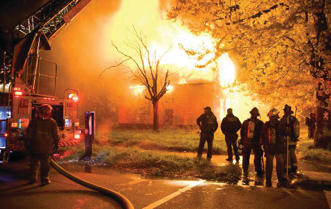 Detroit firefighters battle a blaze on Pennsylvania and Sylvester on Oct. 31.