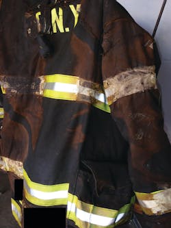 The firefighter sustained second-degree burns to his back and firs-degree burns to his face. His bunker gear was found to be subjected to heat in excess of 1,000 degrees Fahrenheit. Without question, the firefighter would have received life-threatening burn injuries had he not properly worn all of his personal protective equipment (PPE). The firefighter sustained second-degree burns to his back and firs-degree burns to his face. His bunker gear was found to be subjected to heat in excess of 1,000 degrees Fahrenheit. Without question, the firefighter would have received life-threatening burn injuries had he not properly worn all of his personal protective equipment (PPE).