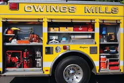 Through the use of slide trays, shelves and aluminum modules all equipment on Owings Mills Engine 312 is properly secured for ready use at the incident scene. Advance planning is needed to produce a well-designed compartment layout on all new units.
