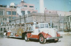 Baltimore City, MD, Fire Department Truck 17 operated a 1941 Mack 85-foot Hayes Dahill aerial until 1966. The company was closed in 1981. Baltimore City, MD, Fire Department Truck 17 operated a 1941 Mack 85-foot Hayes Dahill aerial until 1966. The company was closed in 1981.