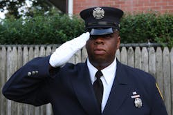 Figure 1. When you salute, bring your right hand quickly from your side until the tip of your index finger touches the lower-right part of the brim of your cap.