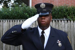 Figure 1. When you salute, bring your right hand quickly from your side until the tip of your index finger touches the lower-right part of the brim of your cap. Figure 1. When you salute, bring your right hand quickly from your side until the tip of your index finger touches the lower-right part of the brim of your cap.
