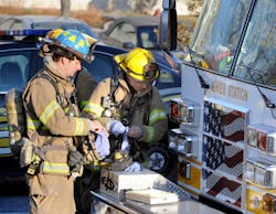 Firefighters respond to a report of an incendiary package at the Maryland Department of Transportation headquarters in Hanover on Jan. 6.