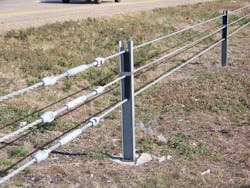 Cable barrier median systems all use steel turnbuckles to pull tension on sections of cable that can be up to 1,000 feet in length. During an impact with a vehicle, the weak support posts fail as the tensioned cables work to restrain and redirect the out-of-control vehicle. Cable barrier median systems all use steel turnbuckles to pull tension on sections of cable that can be up to 1,000 feet in length. During an impact with a vehicle, the weak support posts fail as the tensioned cables work to restrain and redirect the out-of-control vehicle.