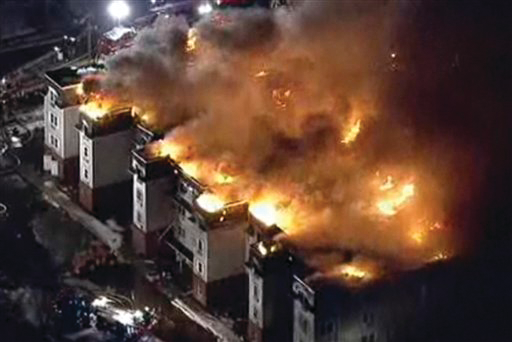 A fire rages at a condominium complex under construction on Jan. 4 in Rahway.