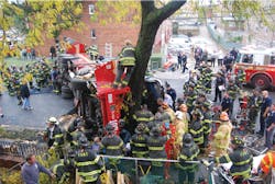 In October 2009, a second-due FDNY ladder company flipped onto its side and skidded into a tree after colliding with a third-due engine company responding to a report of an odor of gas in Brooklyn. The accident led the department to initiate its modified-response policy. In October 2009, a second-due FDNY ladder company flipped onto its side and skidded into a tree after colliding with a third-due engine company responding to a report of an odor of gas in Brooklyn. The accident led the department to initiate its modified-response policy.
