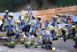 A total of 65 Los Angeles firefighters -- including the department&apos;s USAR team -- responded to a trench collapse that killed a worker on Tuesday.
