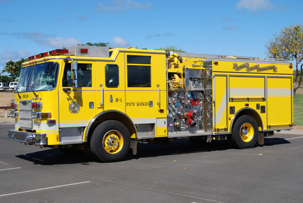 The Maui County Fire Department operates this 2007 Pierce Arrow XT pumper with a 1,500-gpm pump, 750-gallon water tank, 50-gallon foam tank and Husky compressed air foam system as Engine 1.