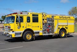 The Maui County Fire Department operates this 2007 Pierce Arrow XT pumper with a 1,500-gpm pump, 750-gallon water tank, 50-gallon foam tank and Husky compressed air foam system as Engine 1. The Maui County Fire Department operates this 2007 Pierce Arrow XT pumper with a 1,500-gpm pump, 750-gallon water tank, 50-gallon foam tank and Husky compressed air foam system as Engine 1.