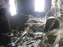 Sergeant David Stacy: &ldquo;We heard a &lsquo;crack&rsquo; and the floor gave way in what felt like a two-stage motion. First, the floor dropped an inch or two, followed a half-second later by a drop of about eight to 12 inches. It felt as if the floor had failed in the corner where we initially attacked the visible fire and the rest of the floor subsequently leaned toward that end.&rdquo;