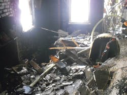 Sergeant David Stacy: “We heard a ‘crack’ and the floor gave way in what felt like a two-stage motion. First, the floor dropped an inch or two, followed a half-second later by a drop of about eight to 12 inches. It felt as if the floor had failed in the corner where we initially attacked the visible fire and the rest of the floor subsequently leaned toward that end.” Sergeant David Stacy: “We heard a ‘crack’ and the floor gave way in what felt like a two-stage motion. First, the floor dropped an inch or two, followed a half-second later by a drop of about eight to 12 inches. It felt as if the floor had failed in the corner where we initially attacked the visible fire and the rest of the floor subsequently leaned toward that end.”