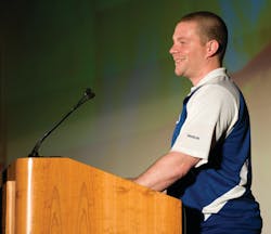 Former Marine Cpl. Joshua Bleill presents the keynote at Firehouse World 2011. Former Marine Cpl. Joshua Bleill presents the keynote at Firehouse World 2011.