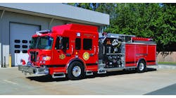 THE ENGLISHTOWN, NJ, FIRE DEPARTMENT has taken delivery of a Crimson pumper built on a Spartan Gladiator chassis. The unit is equipped with a 425-hp Cummins ISL engine, 1,750-gpm Darley LDMBC pump, 750-gallon UPF Poly Tank IIE water tank, 30-gallon foam tank, FoamPro foam system, Task Force Tips Crossfire deluge gun, Fire Research In Control 400 pressure governor, Hannay electric reels, 6,000-watt Will-Burt Nightscan light tower, ROM shutters, Voyager rear backup camera and Kussmaul Auto-Eject. Indicate 2XX on the Reader Service Card.