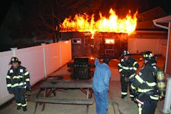 OCEANSIDE, NY, MARCH 17, 201 &ndash; The Oceanside Fire Department responded to a report of a garage fire. When the chief arrived, it was reported as a fully involved shed fire. One line was used from the first-due engine to put out the fire. All fire department units were released after one hour.