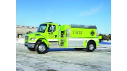 THE PALMYRA, MO, VOLUNTEER FIRE DEPARTMENT has taken delivery of a Danko tanker built on a Freightliner M2 106 chassis and powered by a 330-hp Cummins ISC engine. Components include a 2,000-gallon tank, 500-gpm Waterous pump, three-way rear manifold dumping system and Whelen LED lighting. Indicate 2XX on the Reader Service Card.
